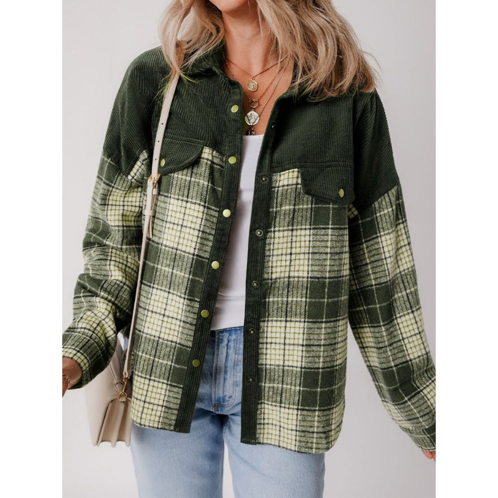 Green Plaid Button Down Long Sleeve Shirt for Women - Concetta