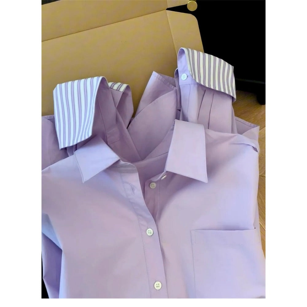 Light Purple Button Up Long Sleeve Shirt for Women - Sonia