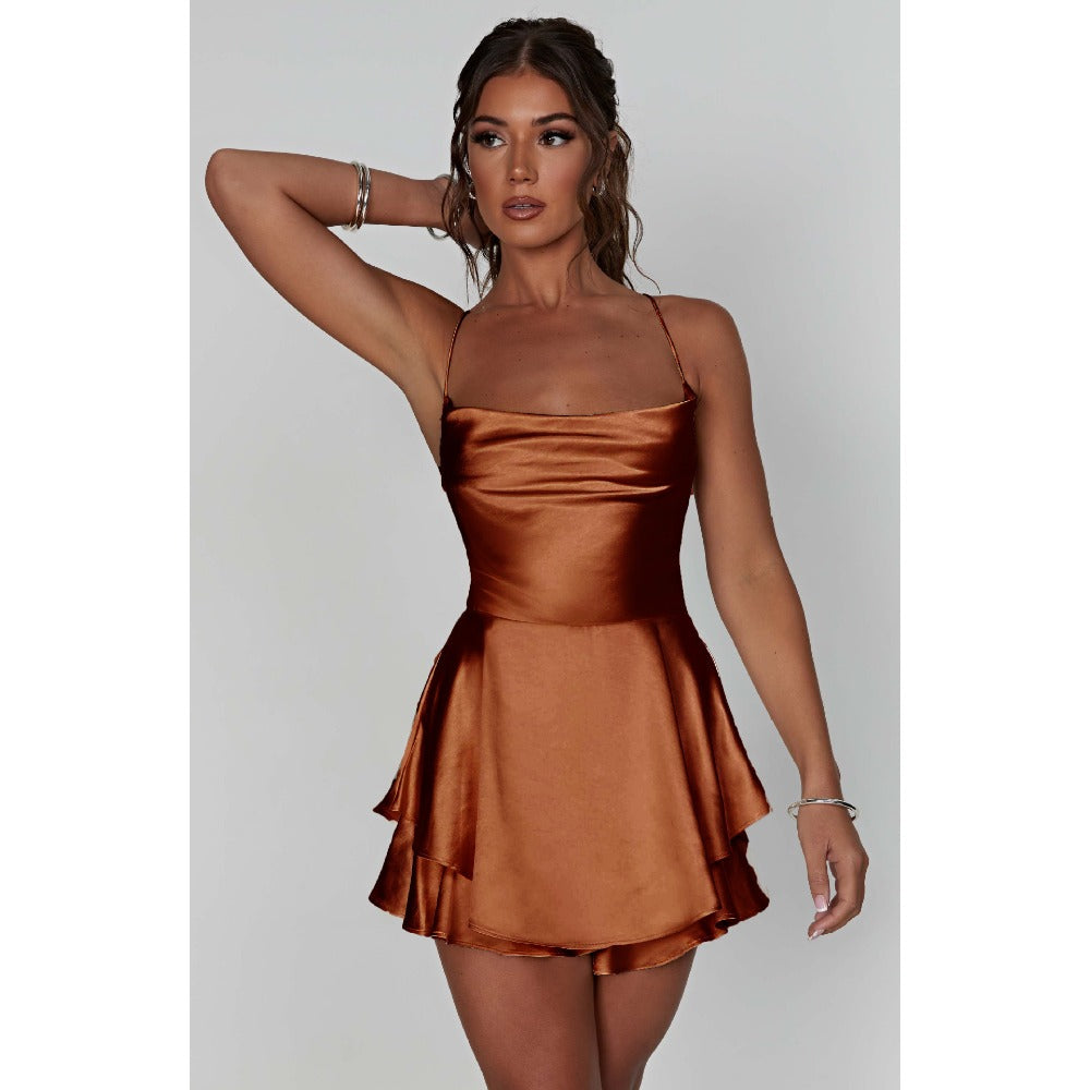 Satin Mini Dress with Cowl Neck for Women - Lea
