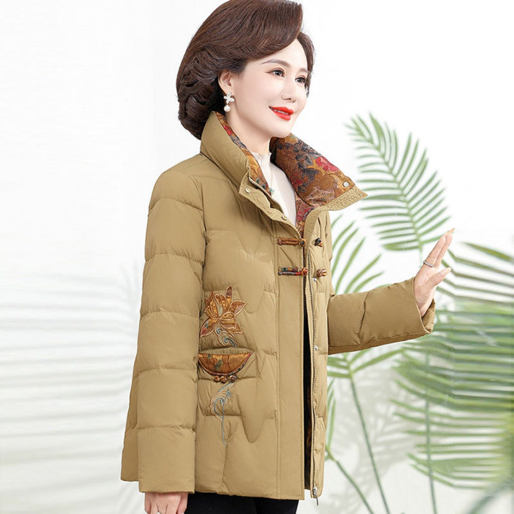 Embroidered Puffer Jacket with High Collar for Women - Silvana