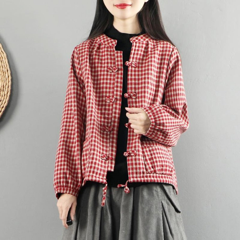 Checkered Fleece Tops Jacket for Women - Elvira