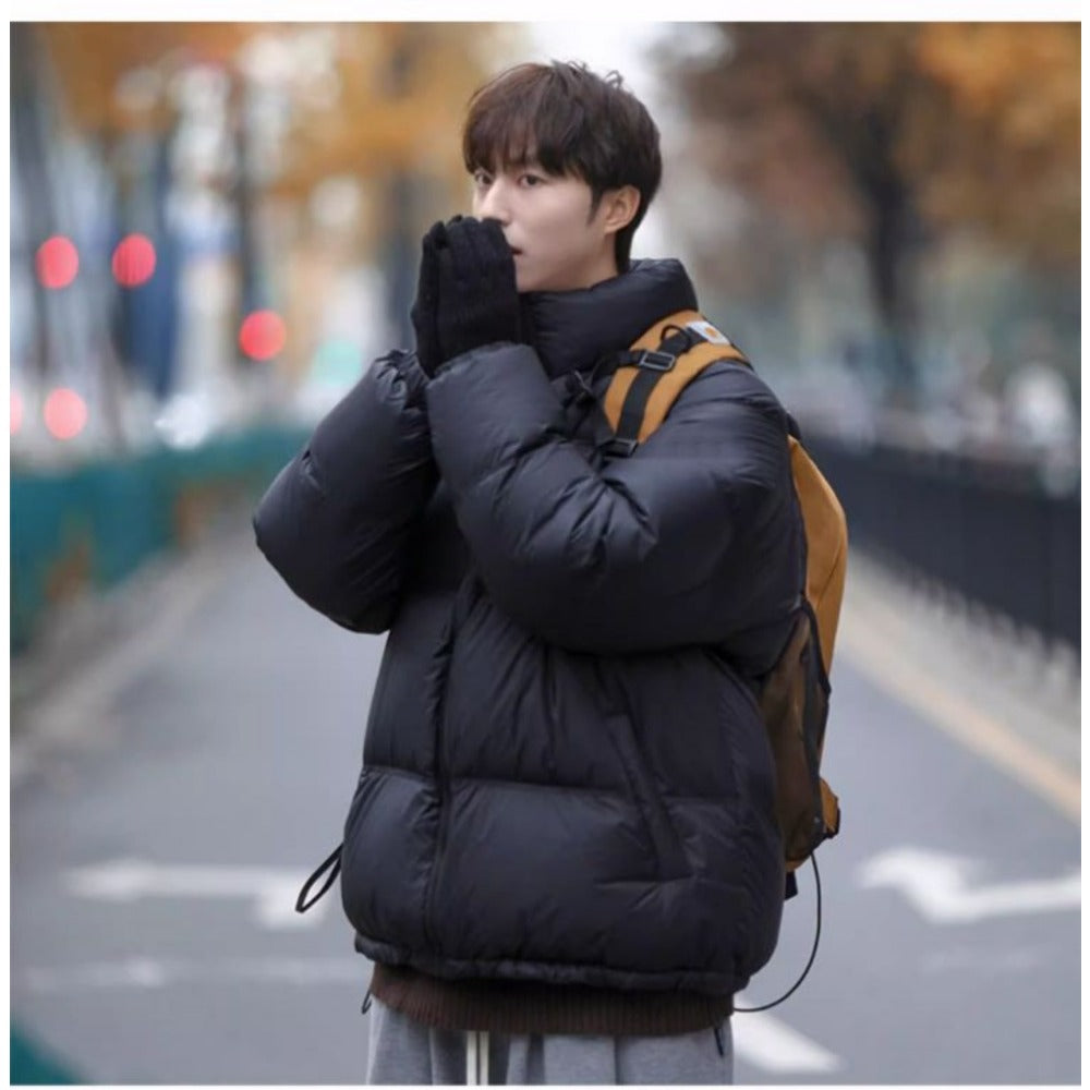 Black Puffer Down Jacket with Stand Collar for Men - Arianna