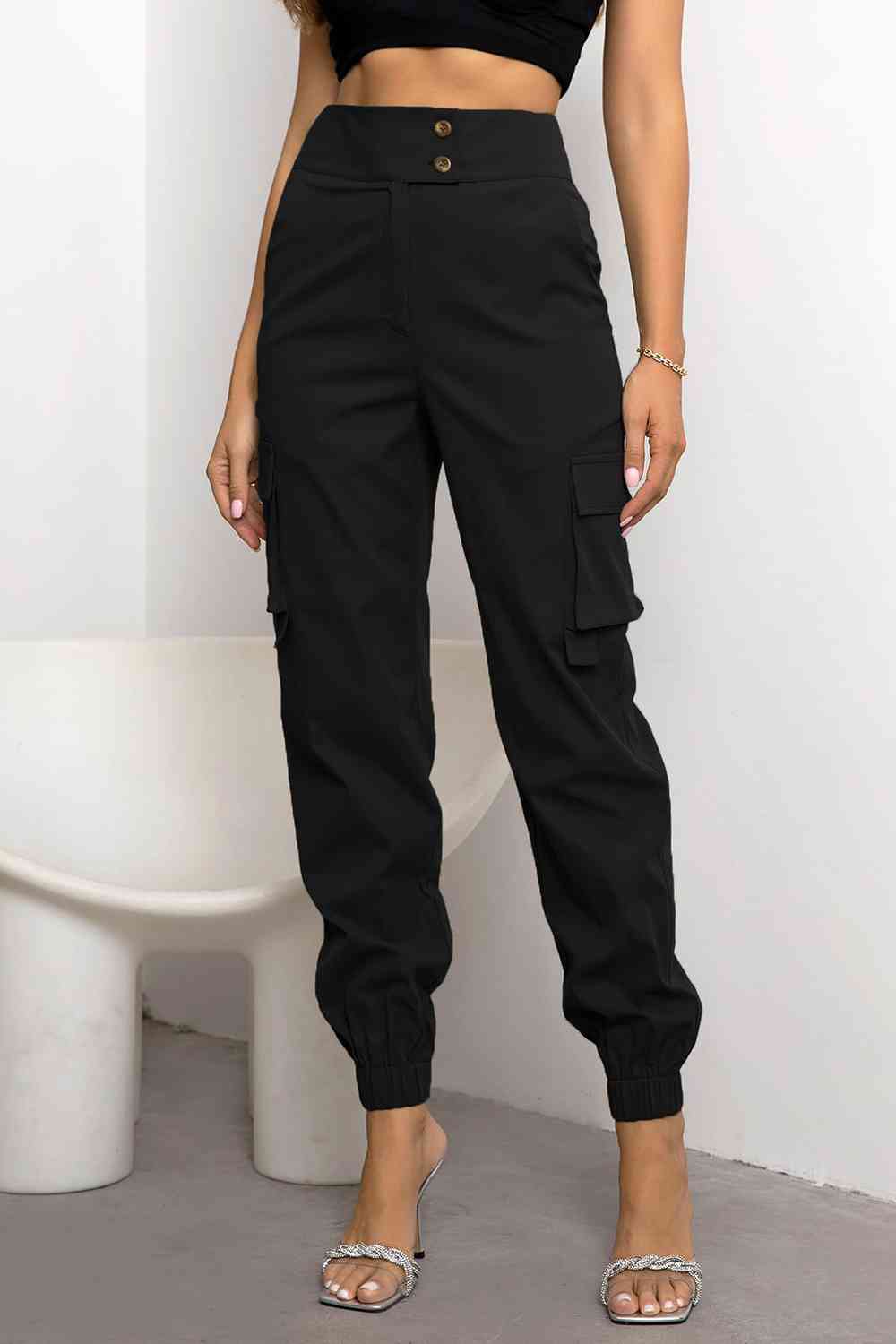 High Waist Cargo Trousers with Pockets for Women