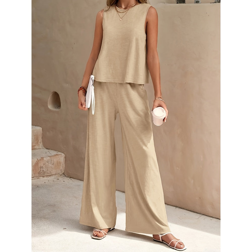 Sleeveless Top and Wide Leg Pants Set for Women - Rosaria
