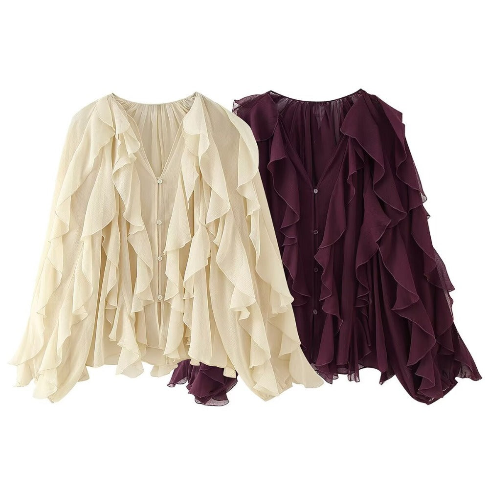 Ruffle Long Sleeve Chiffon Blouse for Women - Eugenia