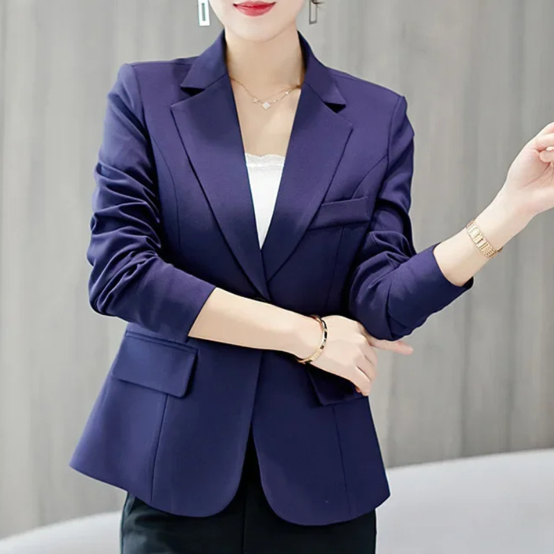 Women’s Blazer with One Button Closure and Notch Lapel