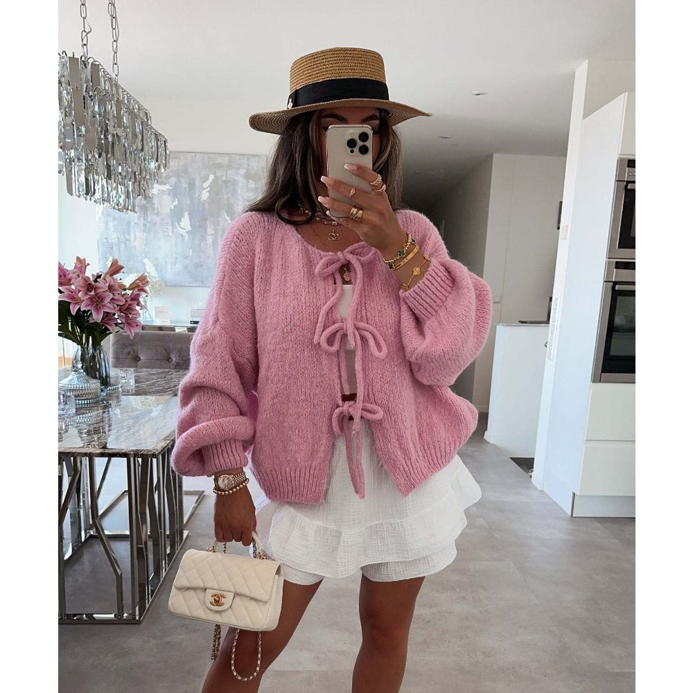 Knit Cardigan with Front Tie Closure for Women - Emma