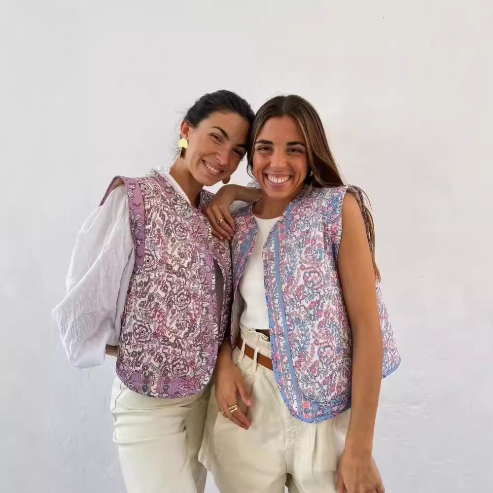 Floral Print Quilted Vest for Women - Gemma