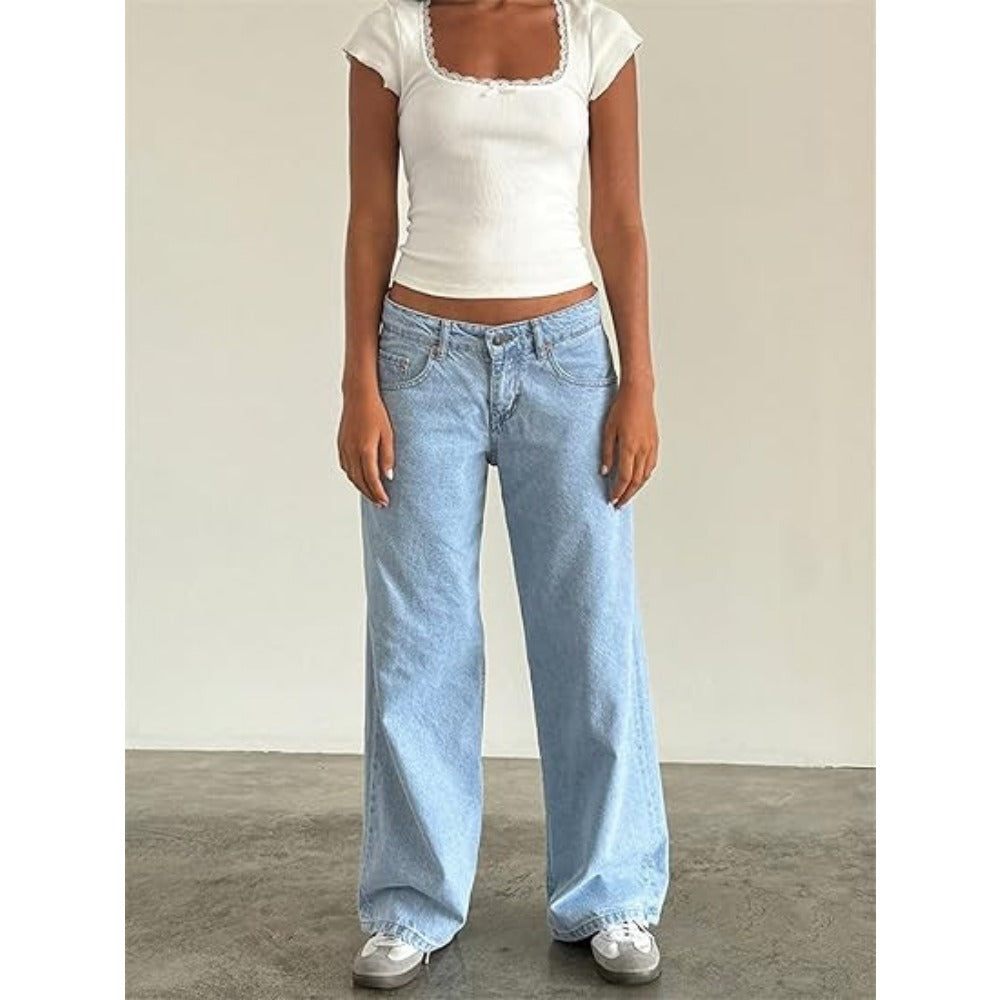 Wide-Leg Denim Jeans with Elastic Waist for Women - Fiammetta
