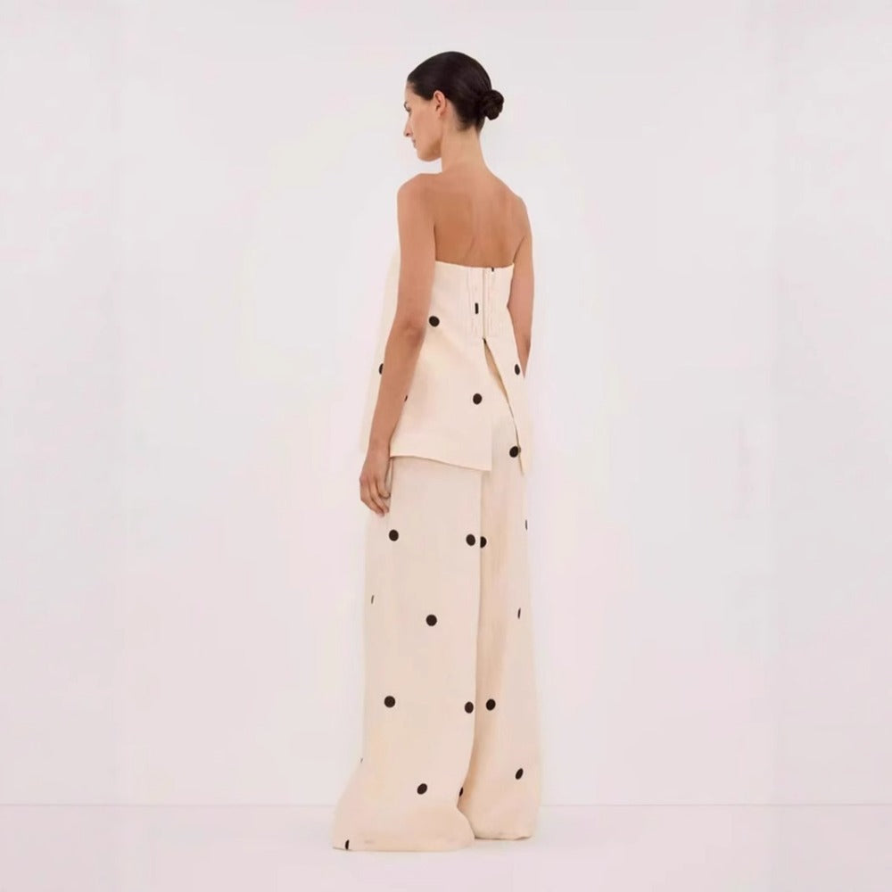 Polka Dot Strapless Two Pieces Set with Wide Leg for Women - Anita