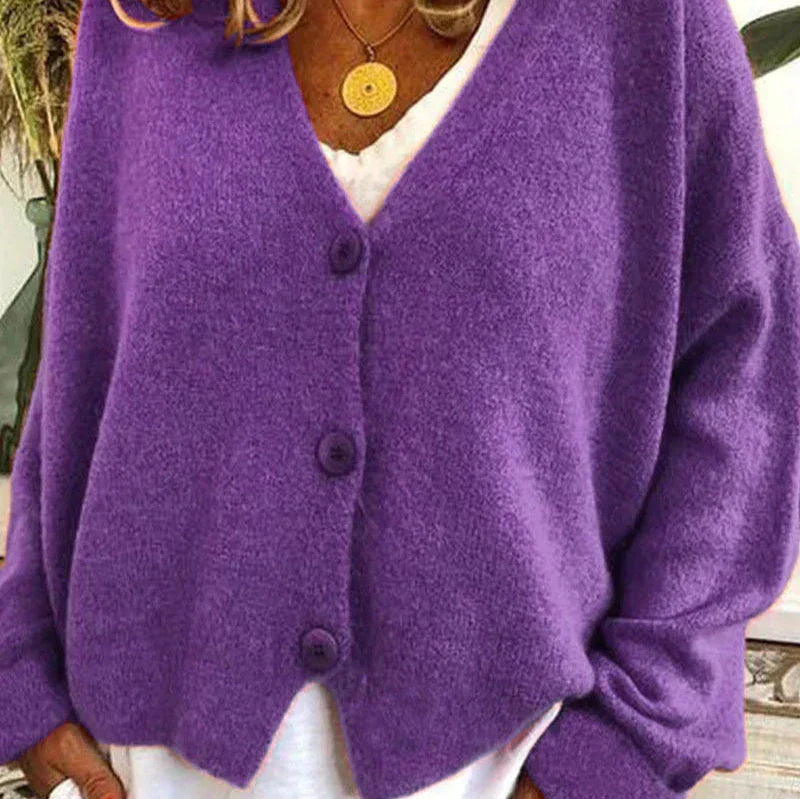 Women’s V Neck Cardigan with Button Front Closure
