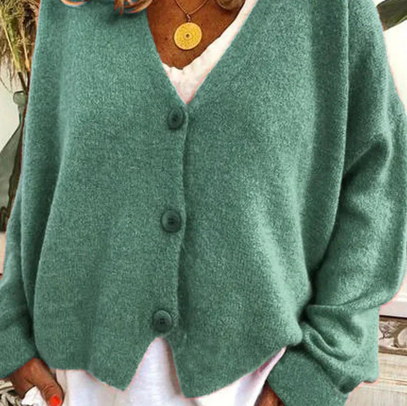 Women’s V Neck Cardigan with Button Front Closure