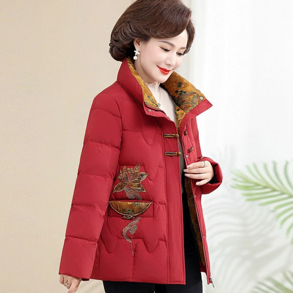 Embroidered Puffer Jacket with High Collar for Women - Silvana