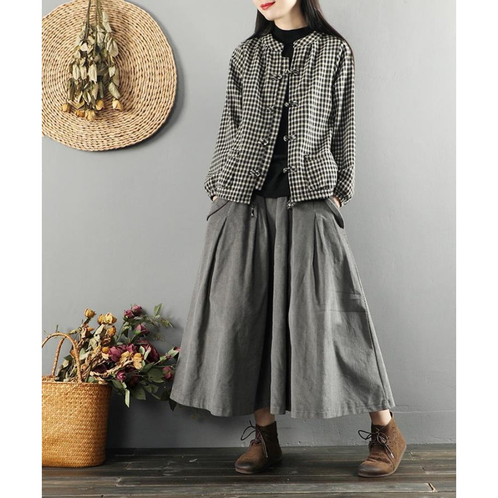 Checkered Fleece Tops Jacket for Women - Elvira