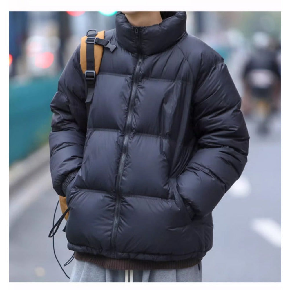 Black Puffer Down Jacket with Stand Collar for Men - Arianna