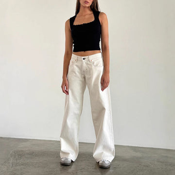 Wide-Leg Denim Jeans with Elastic Waist for Women - Fiammetta