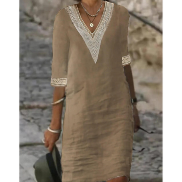 Boho V-Neck Midi Dress with Half Sleeves for Women