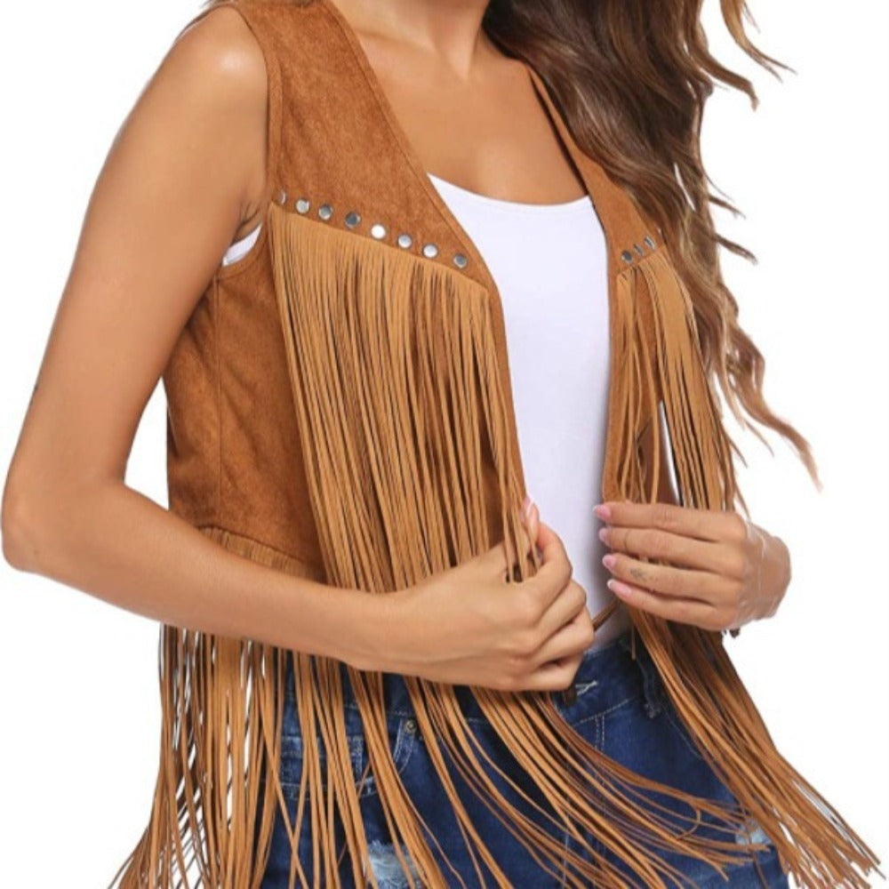 Fringe Vest with Stud Details for Women - Giada