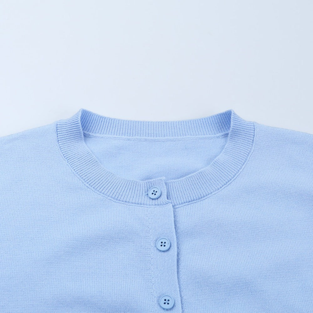 Light Blue Button Front Knit Cardigan for Women - Diletta