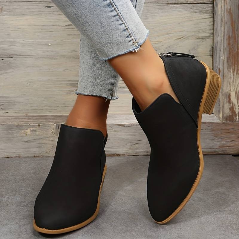 Women’s Suede Ankle Boots with Low Heel and Pointed Toe
