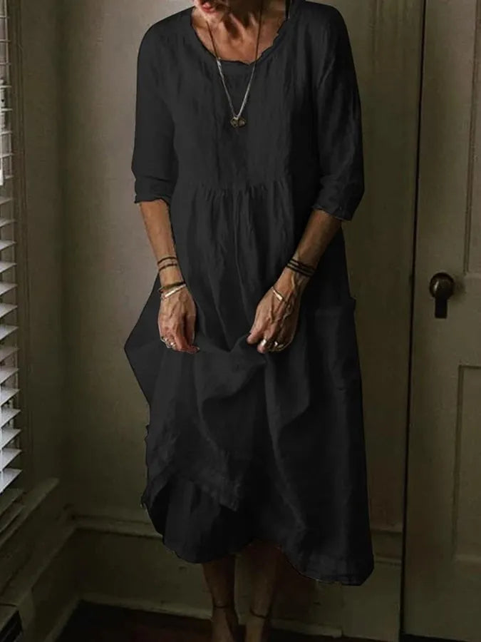 Women’s Loose Fit Linen Midi Dress for Summer