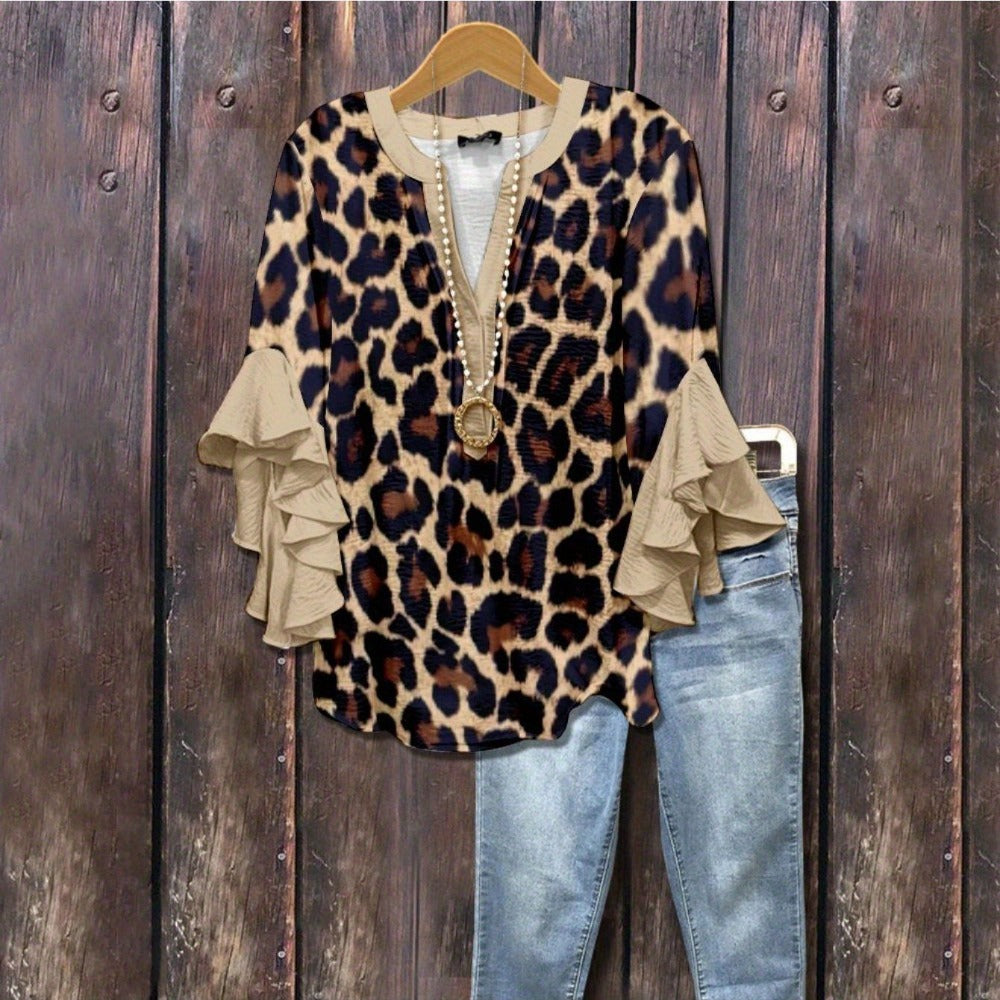 Floral Print Ruffle Sleeve Blouse Top for Women - Rossana