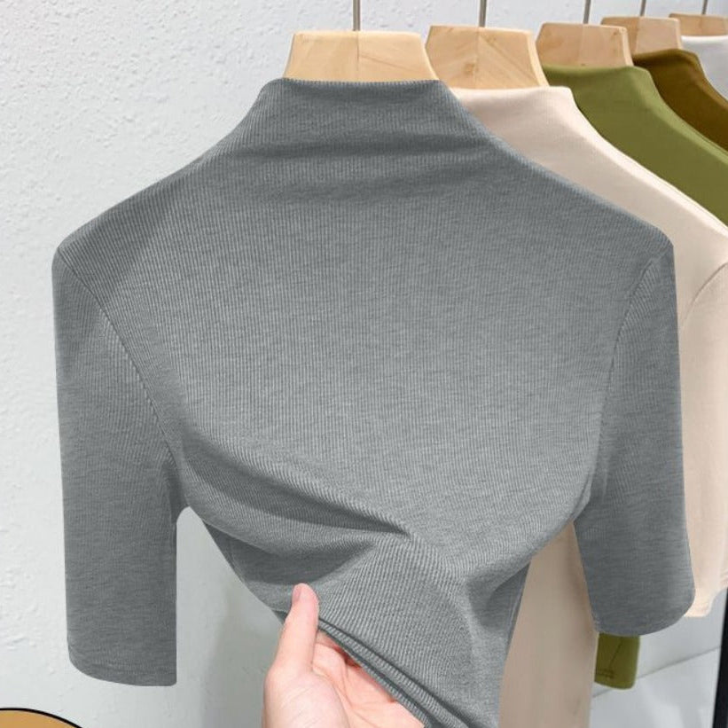 Short Sleeve Mock Neck T-Shirt for Women - Priscilla