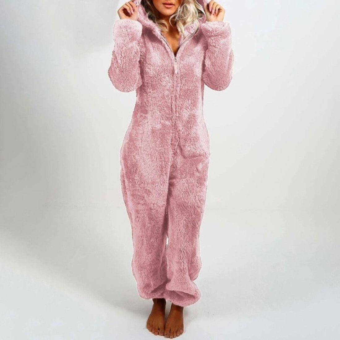Cozy Hooded Pyjama Onesie with Front Zipper for Women
