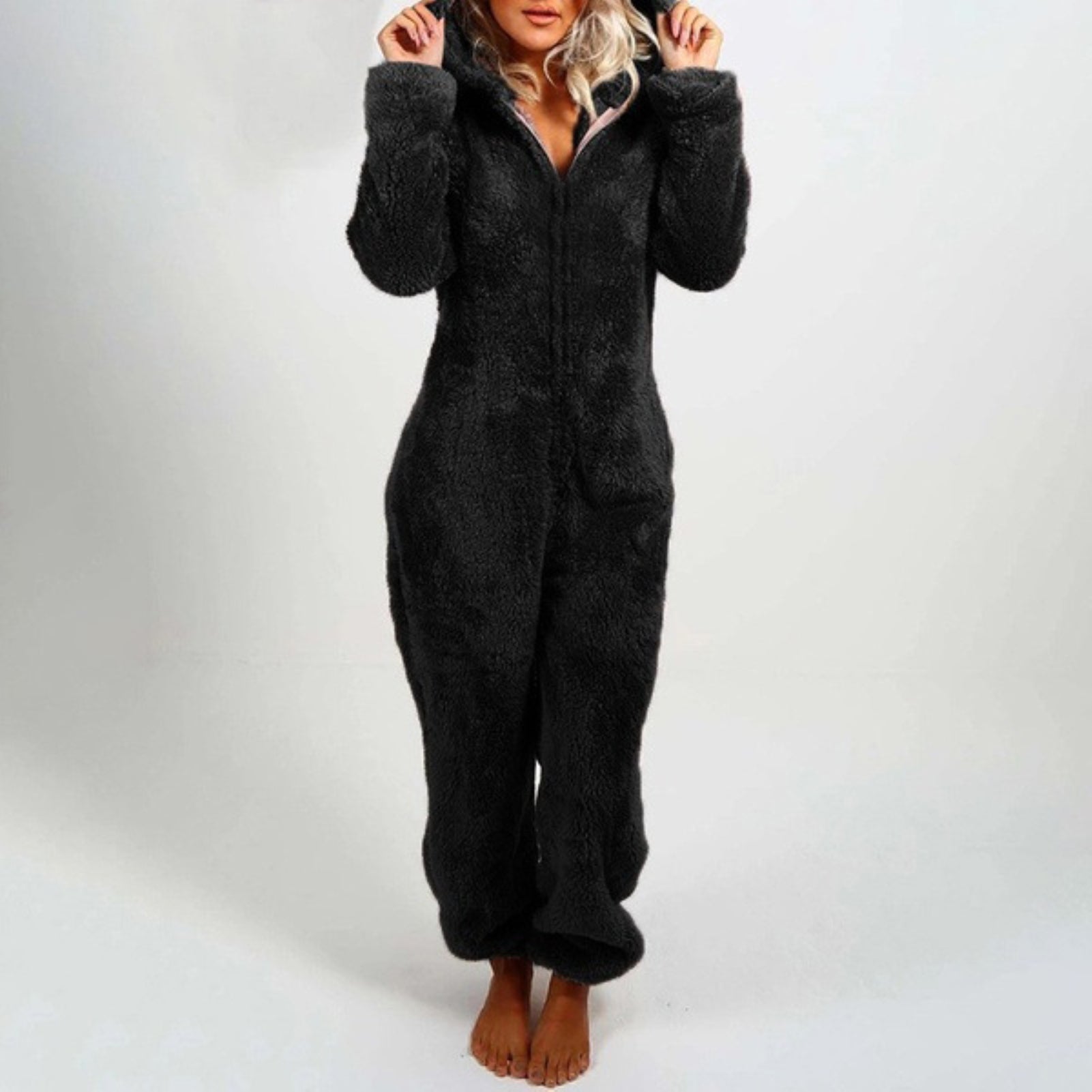 Cozy Hooded Pyjama Onesie with Front Zipper for Women