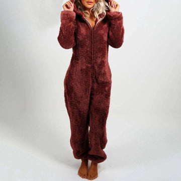 Cozy Hooded Pyjama Onesie with Front Zipper for Women