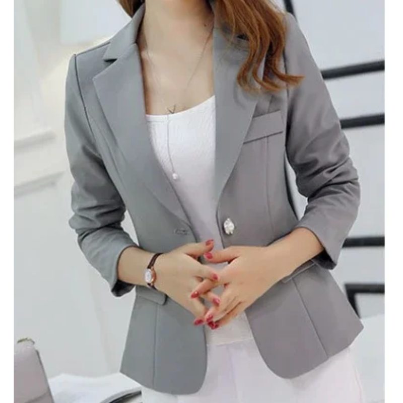 Women’s Blazer with One Button Closure and Notch Lapel