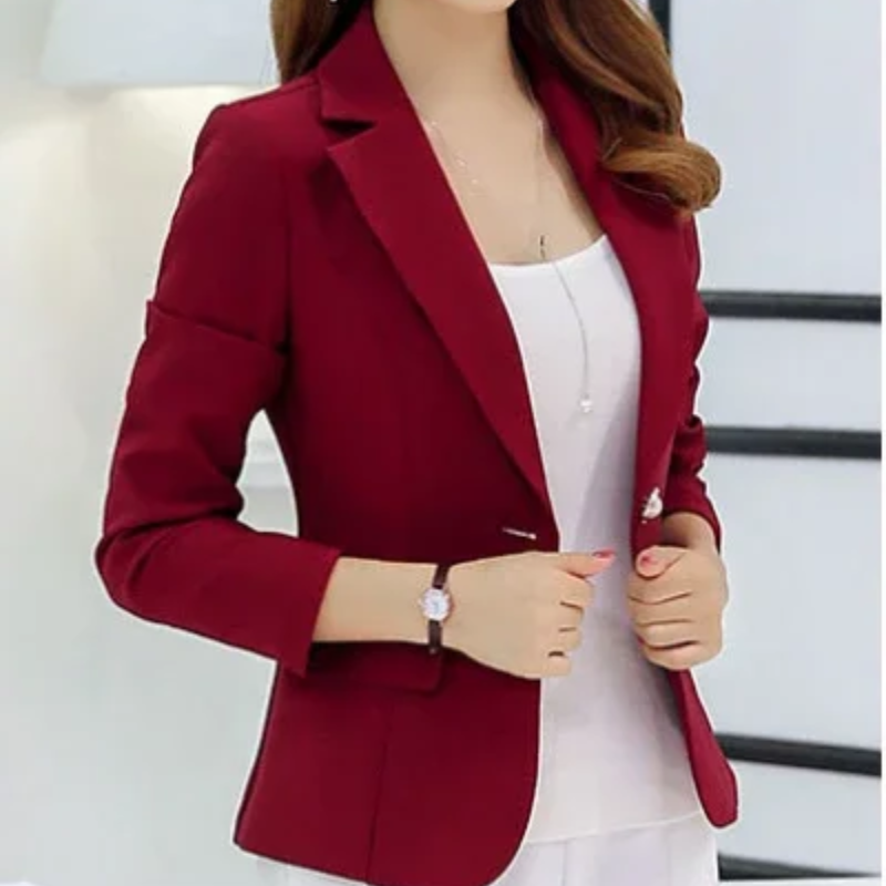 Women’s Blazer with One Button Closure and Notch Lapel