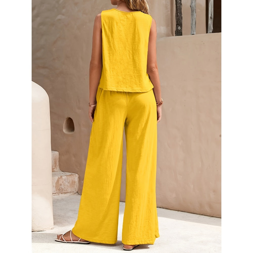 Sleeveless Top and Wide Leg Pants Set for Women - Rosaria