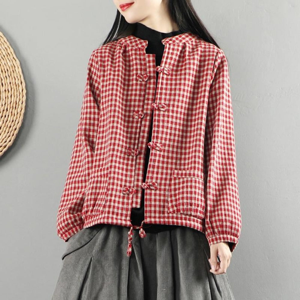 Checkered Fleece Tops Jacket for Women - Elvira