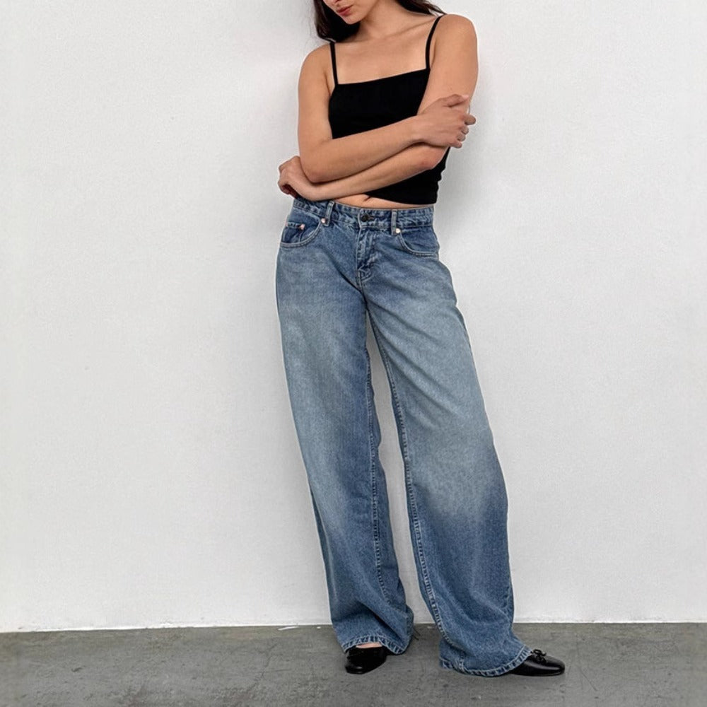 Wide-Leg Denim Jeans with Elastic Waist for Women - Fiammetta