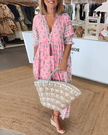 Boho-Style Floral V-Neck Maxi Dress for Women