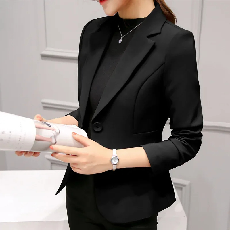 Women’s Blazer with One Button Closure and Notch Lapel