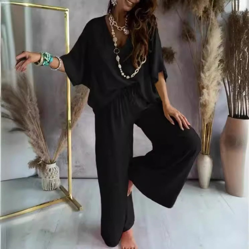 Two-Piece Set with Wide Leg Pants for Women - Matilde
