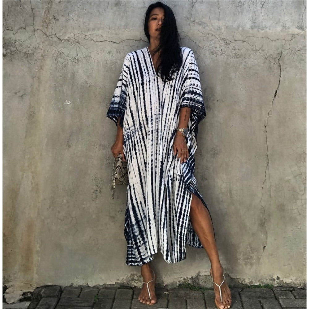 Tie Dye V-Neck Loose Maxi Dress for Women - Liliana