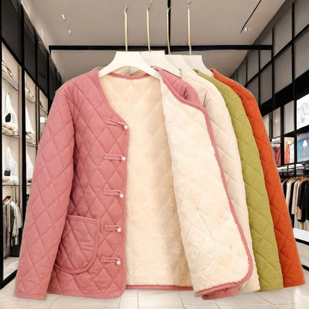 Quilted Fleece Lined Jacket with Pockets for Women - Anita