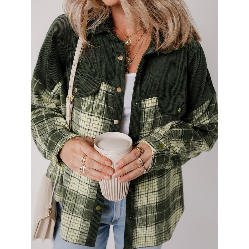 Green Plaid Button Down Long Sleeve Shirt for Women - Concetta