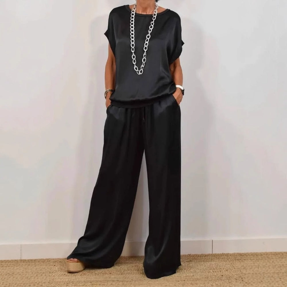 Two Piece Wide Leg Pants Set for Women - Ester
