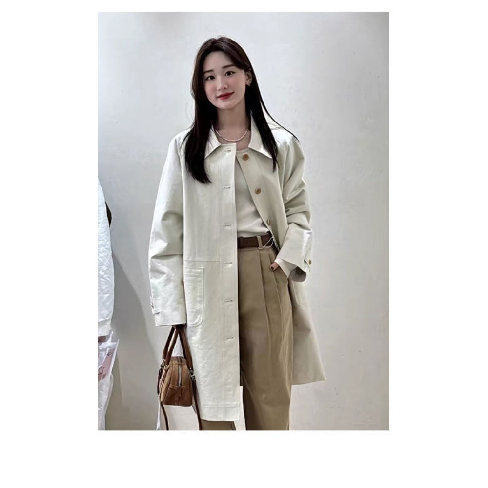 Long Button Down Trench Coat with Pockets for Women - Candida
