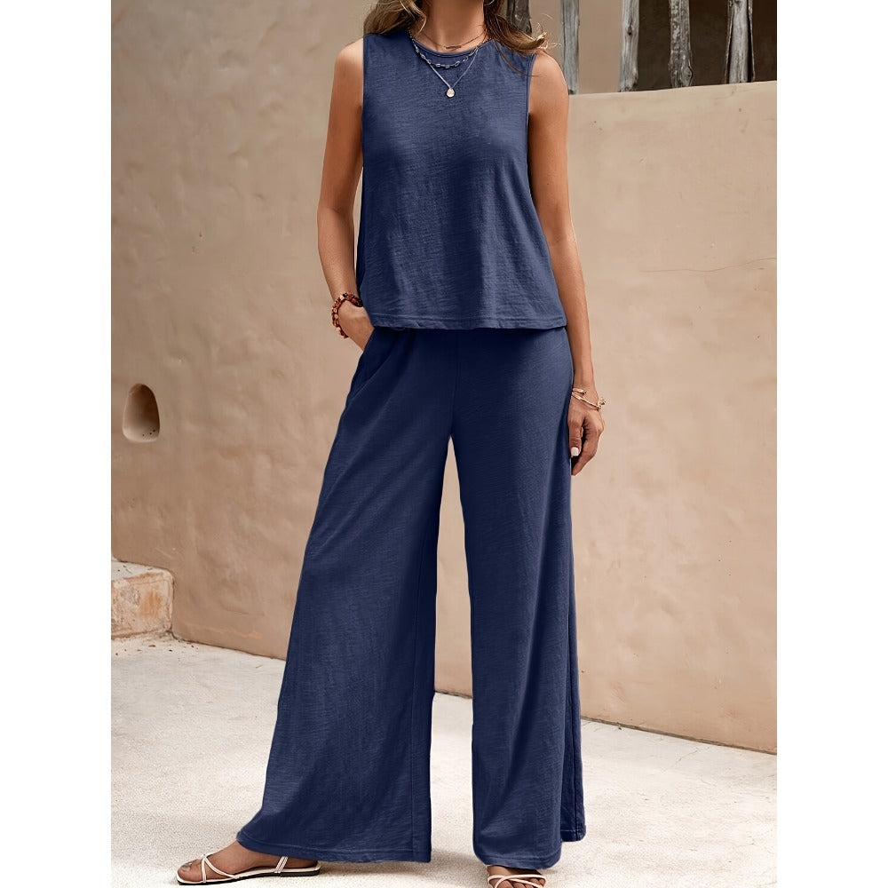 Sleeveless Top and Wide Leg Pants Set for Women - Rosaria
