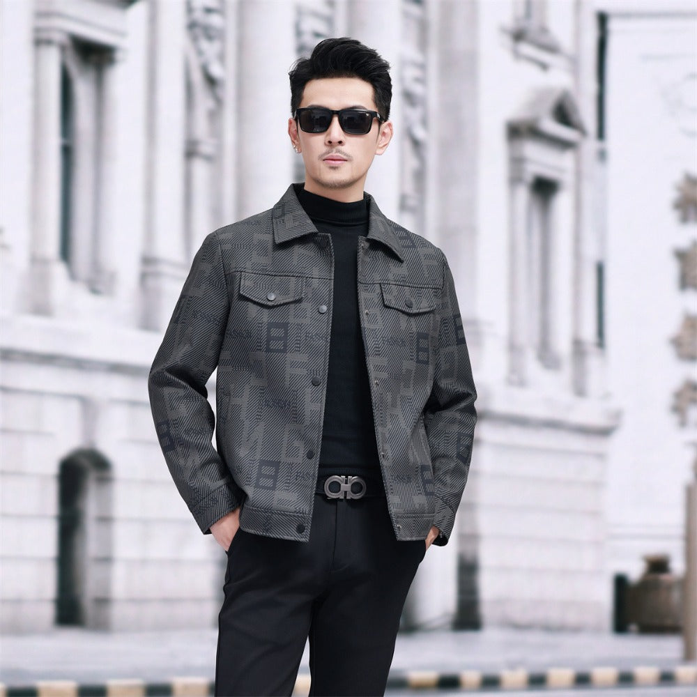 Printed Button Up Jacket with Long Sleeves for Men - Emina
