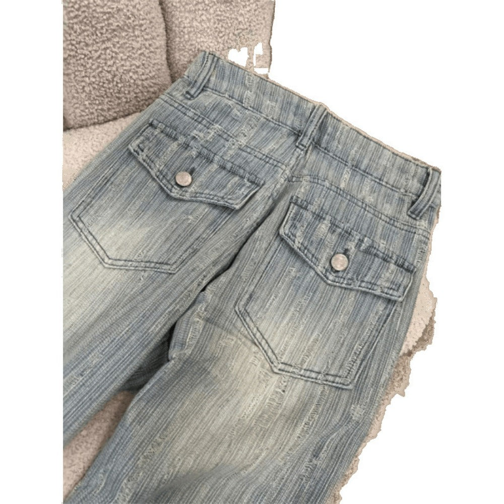 Light Wash Wide Leg Jeans with Distressed Detail for Women - Allegra