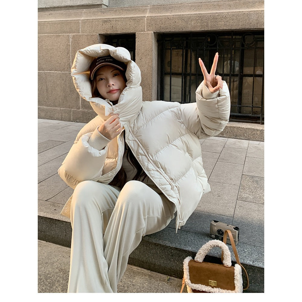 Hooded Puffer Jacket with Zipper for Women - Rina