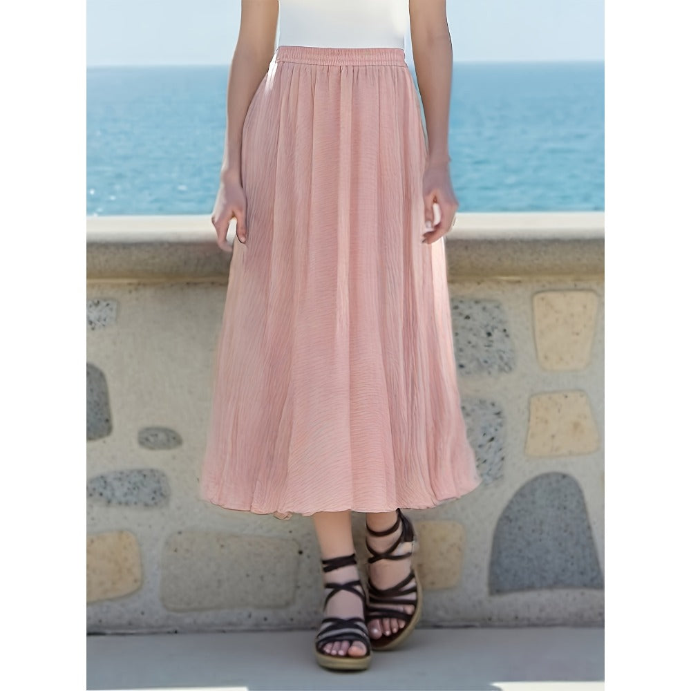 Light Pink Crinkled Maxi Skirt for Women - Ambra