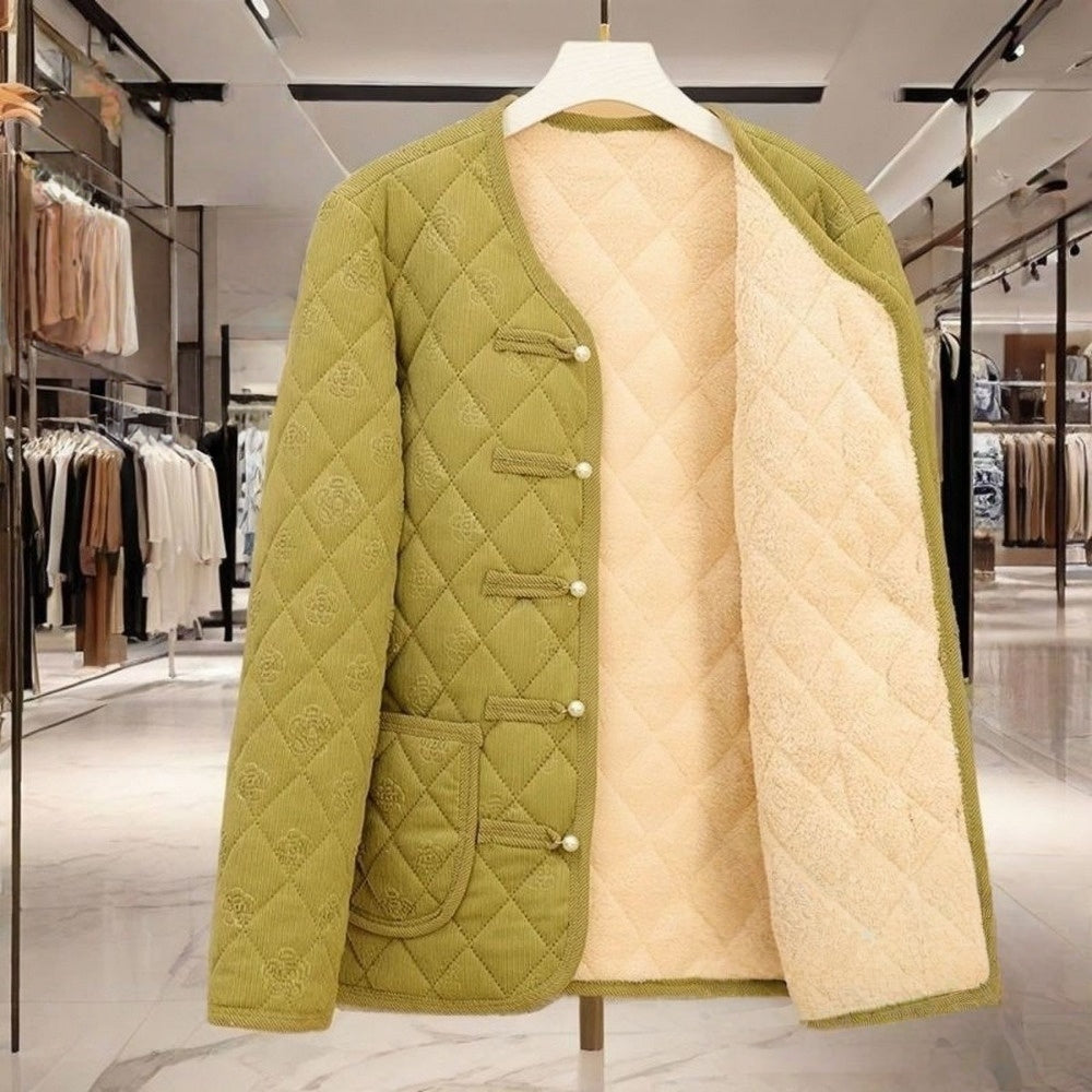 Quilted Fleece Lined Jacket with Pockets for Women - Anita