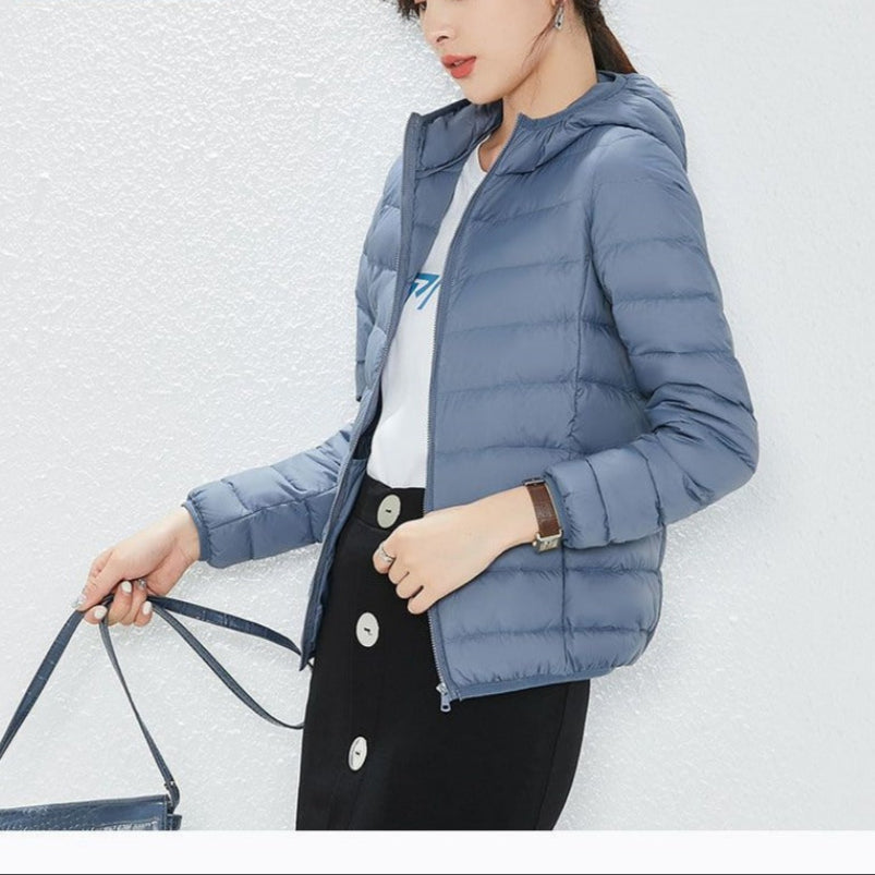 Hooded Puffer Down Jacket with Zipper Closure for Women - Liliana